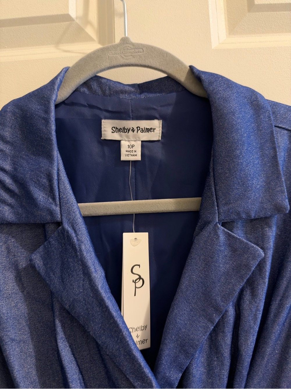Shelby & Palmer Faux Denim Pleated Wrap Midi Dress Royal Blue Petite Size 10P
